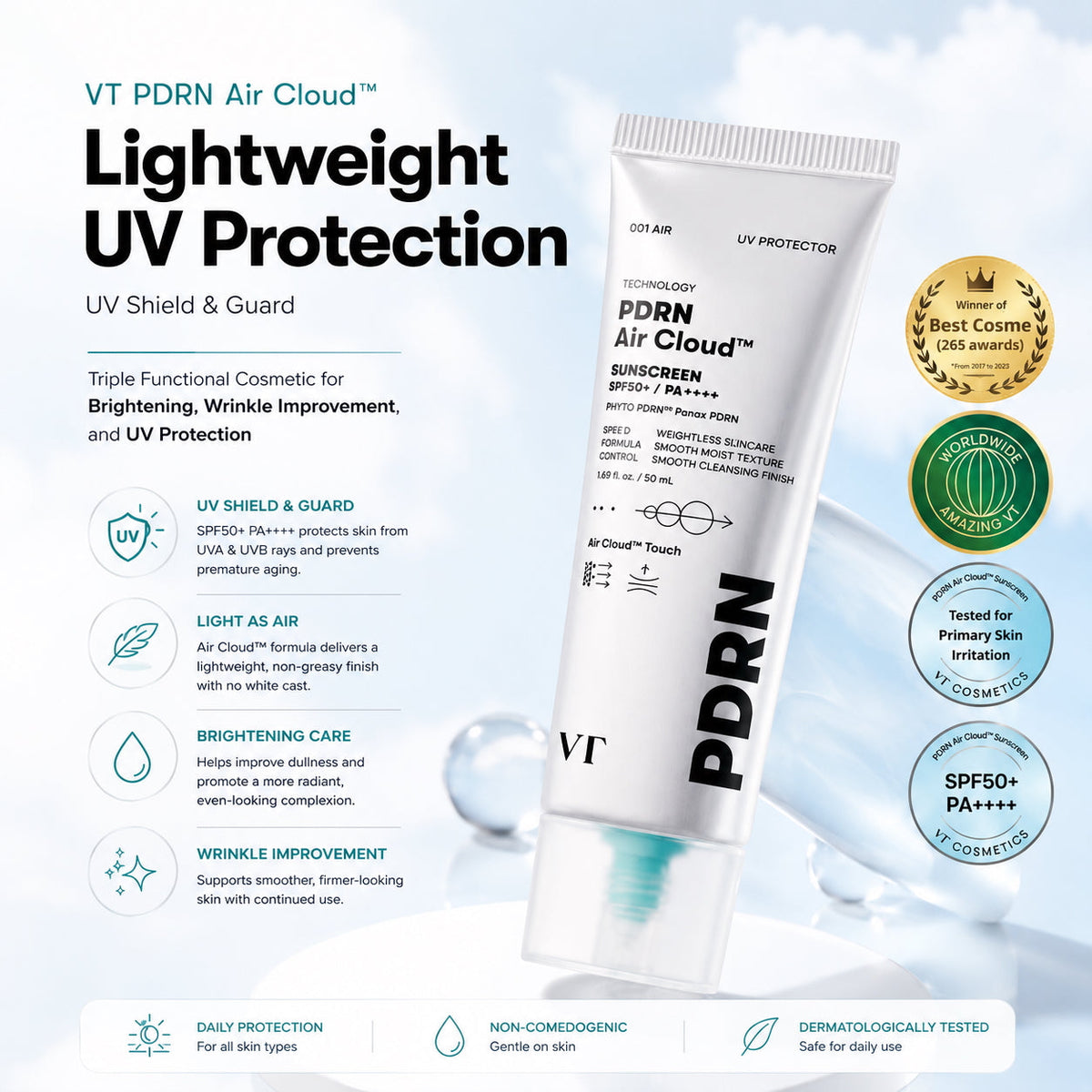 VT PDRN Air Cloud Sunscreen SPF 50+ (50ml)