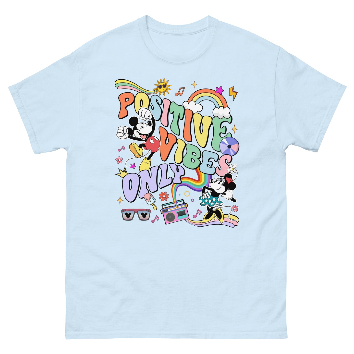 Spread Positive Vibes Only with the famous mouse and his girlfriend Tees (unisex)