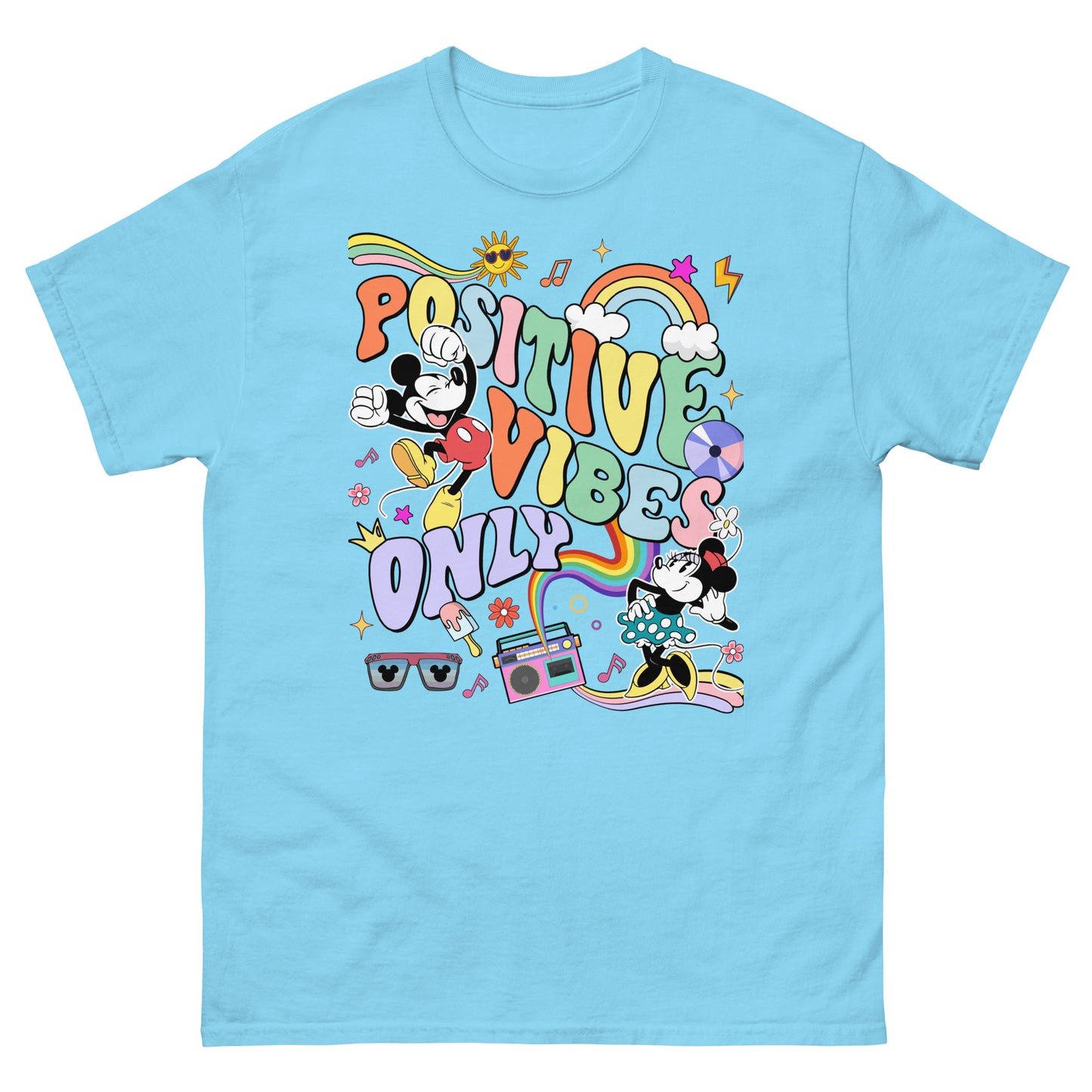 Spread Positive Vibes Only with the famous mouse and his girlfriend Tees (unisex)