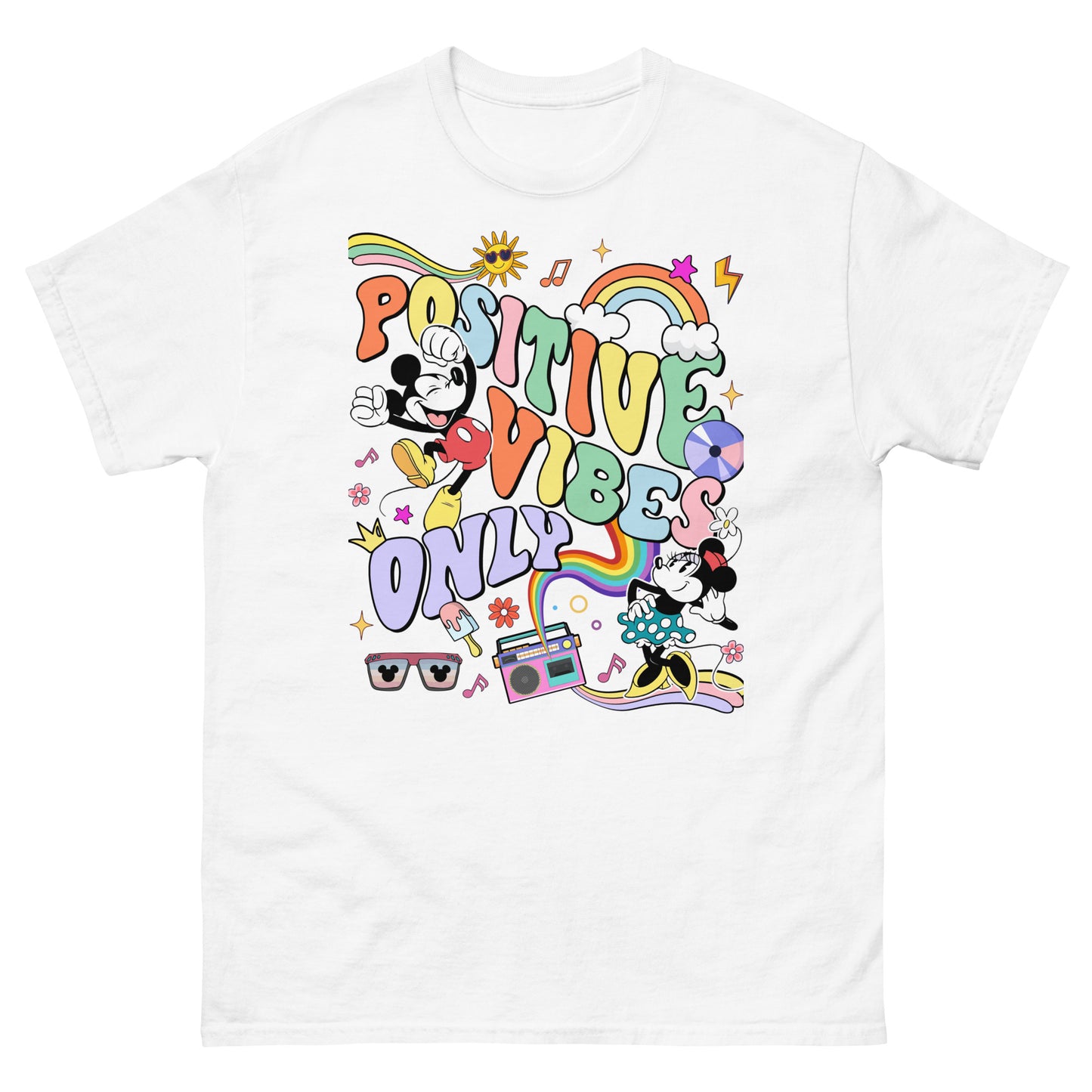 Spread Positive Vibes Only with the famous mouse and his girlfriend Tees (unisex)